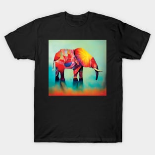 Elephant Art in Bold Blue, Yellow and Red T-Shirt